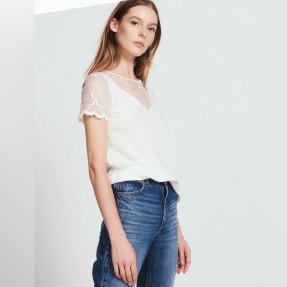 Sandro sheer lace insert top